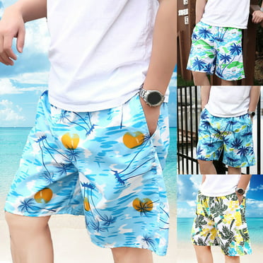 Chickle Mens Print Summer Beach Holiday Shorts L Blue White 